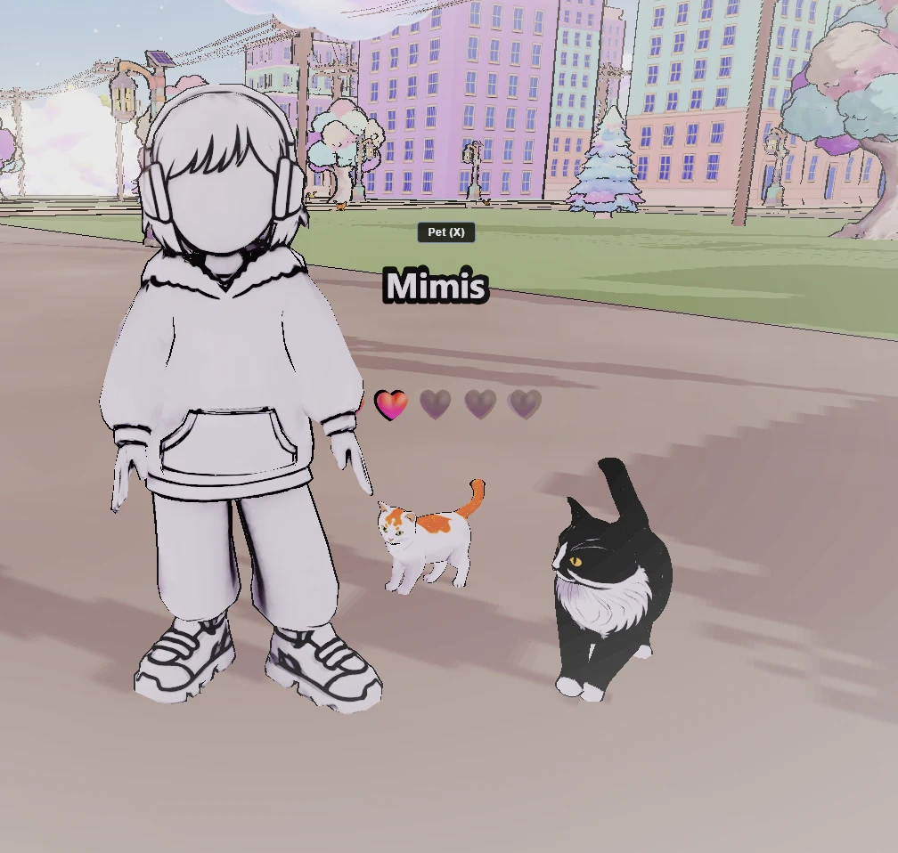 The headphone-wearing player beside two cats and their friendship hearts
